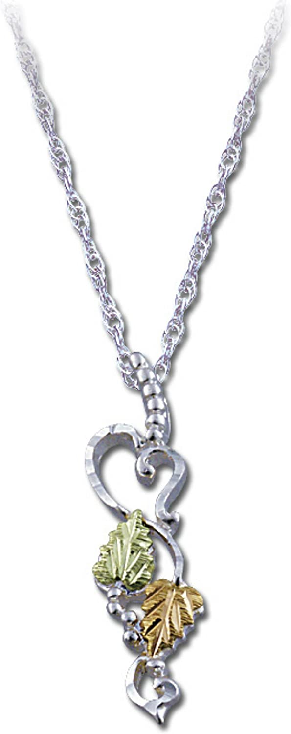 Diamond-Cut Heart on Vines Pendant Necklace, Sterling Silver, 12k Green and Rose Gold Black Hills Gold Motif, 18"