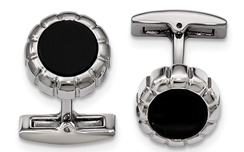 Stainless Steel Black IP-Plated Scalloped Round Cuff Links