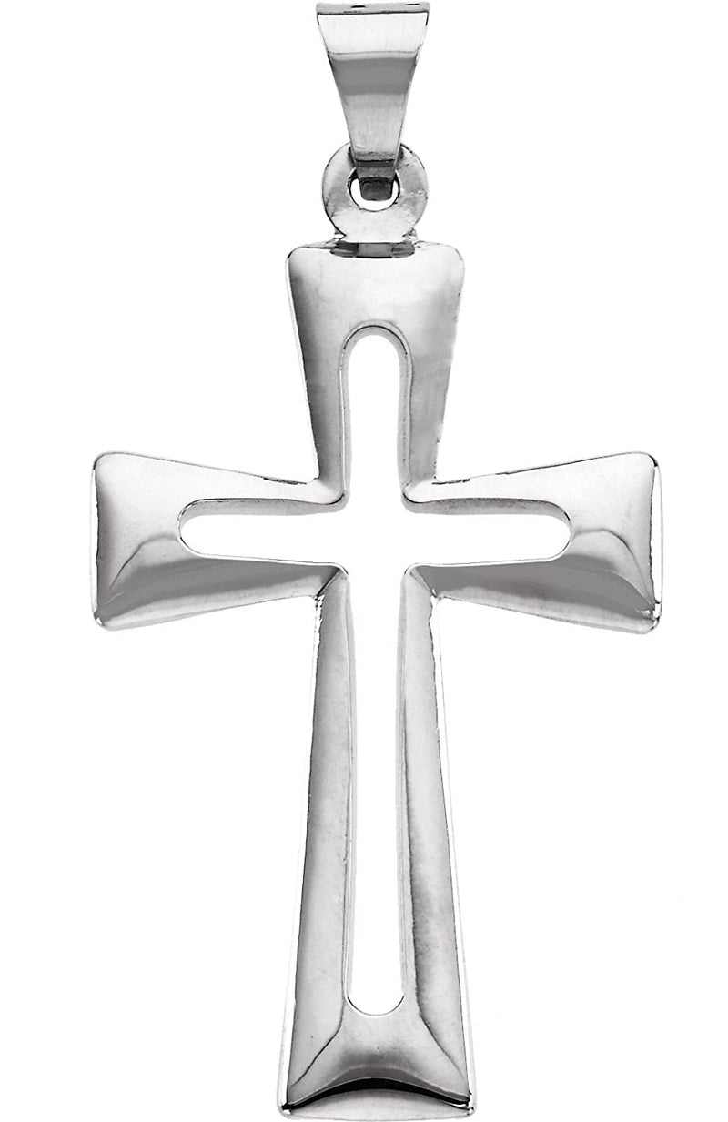 Cut-Out Cross Rhodium-Plated 14k White Gold Pendant (27.50X18.00 MM)