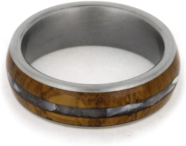 Mother of Pearl and Wood 6mm Comfort-Fit Matte Titanium Band, Size 7.75