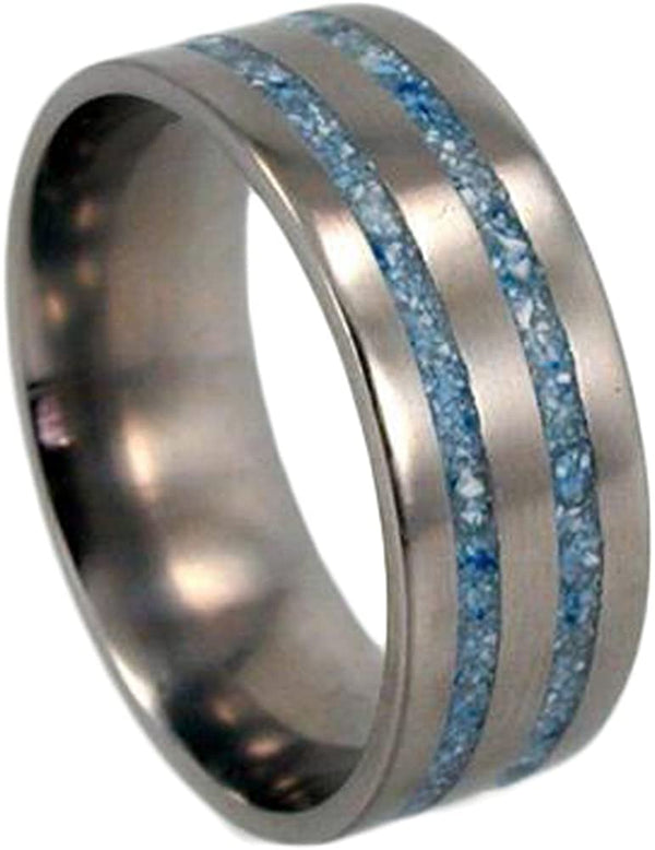 Turquoise Spectacular 10mm Comfort-Fit Brushed Titanium Wedding Ring , Size 13.5