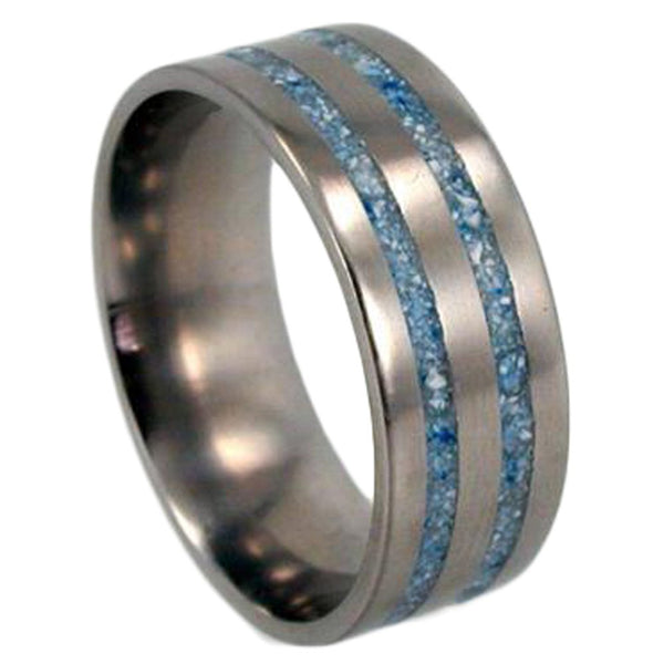 Turquoise Spectacular 10mm Comfort-Fit Brushed Titanium Wedding Ring , Size 6.75