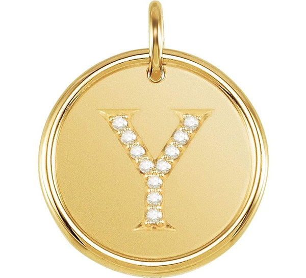 Diamond Initial "Y" Round Pendant, 18k Yellow Gold-Plated Sterling Silver (.05 Ctw, Color G-H, Clarity I1)