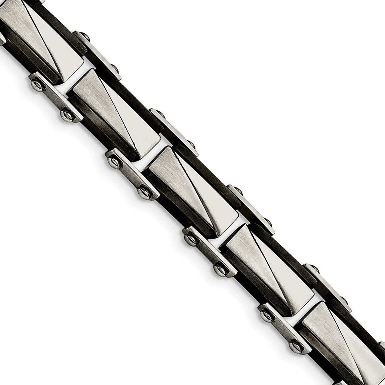 Men's Brushed and Polished Stainless Steel 11mm Black IP-Plated Link Bracelet, 8"