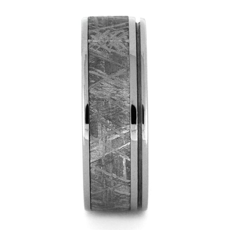 Gibeon Meteorite, Grooved Titanium Pinstripes 8mm Comfort-Fit Titanium Band