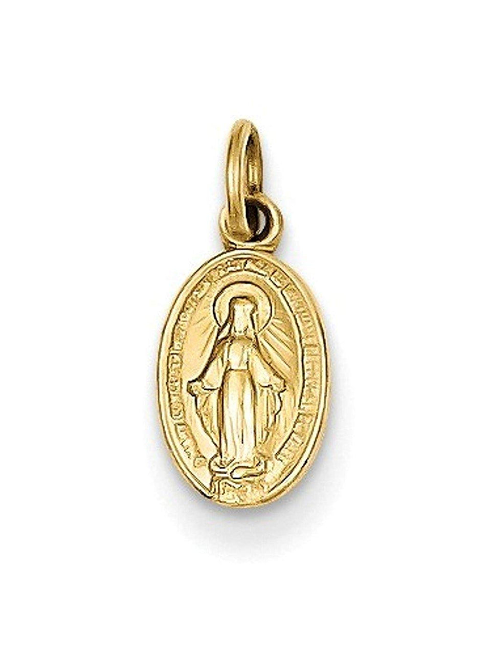 14k Yellow Gold Miraculous Medal Charm Pendant (14X7 MM)