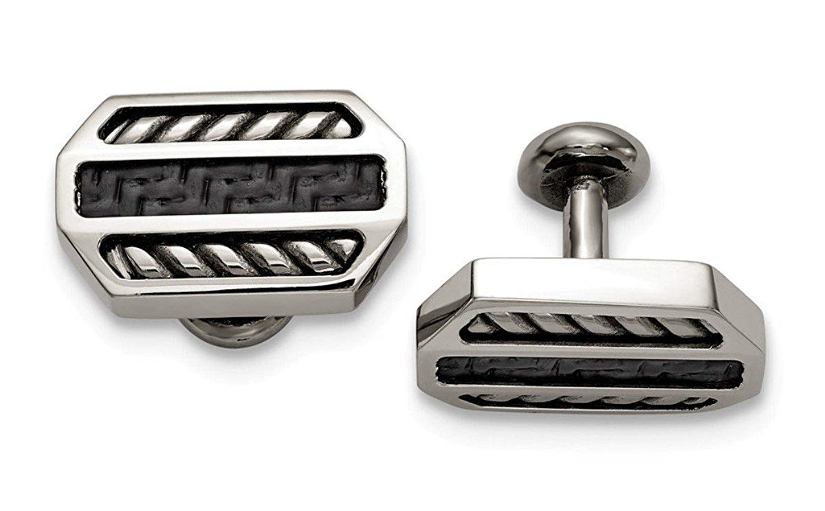 Carbon Fiber Collection Stainless Steel and Black Octagon Cuff Links, 16.25X25MM