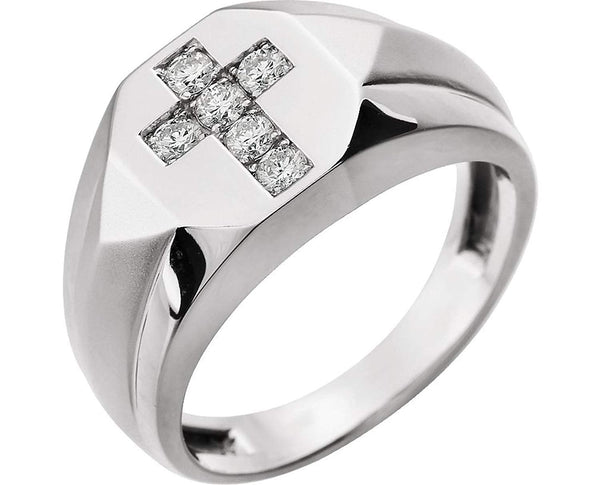 Men's Diamond Cross Rhodium Plate 14k White Gold Ring, Size 10 (1/4 Cttw, HIJ Color,SI2-I1 Clarity)