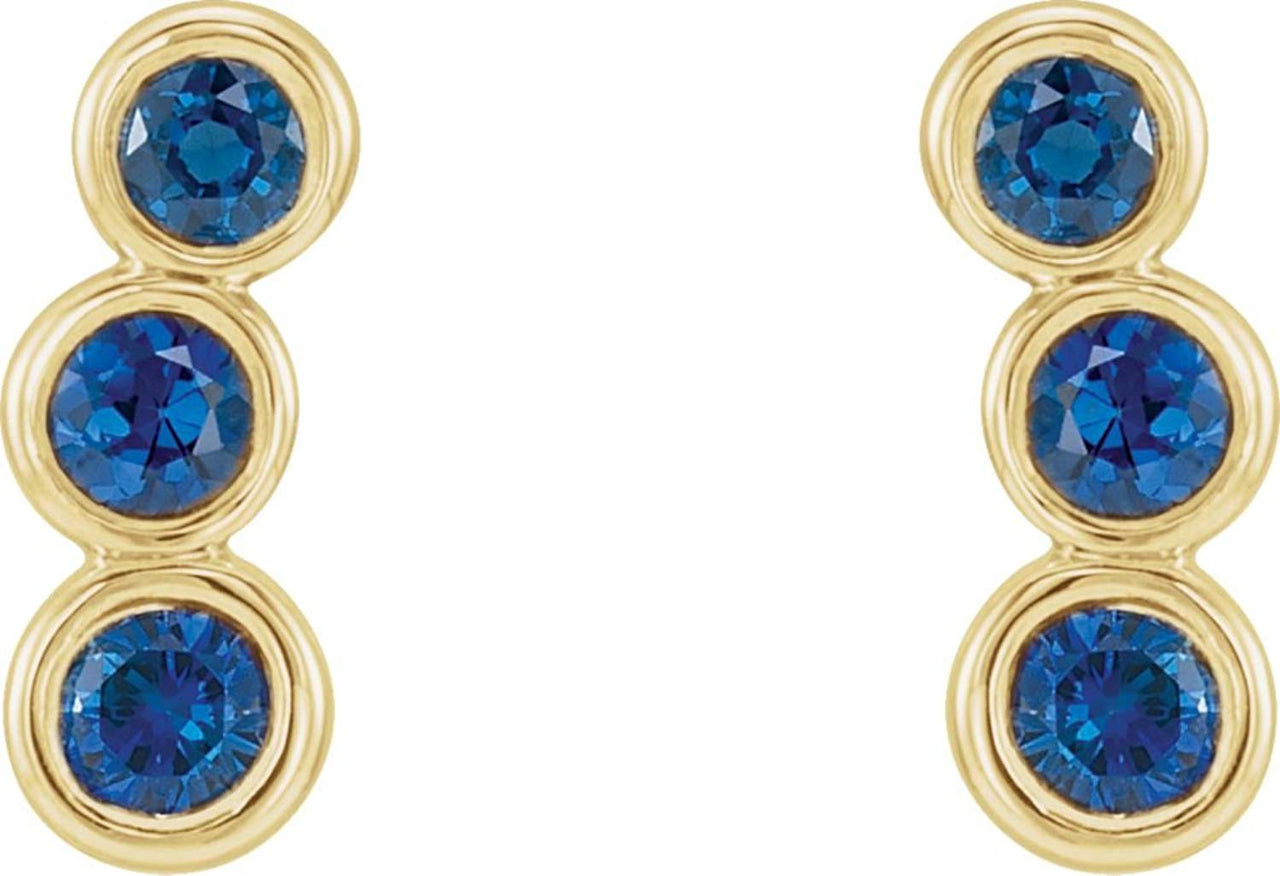 Chatham Created Blue Sapphire Three-Stone Ear Climbers, 14k Yellow Gold