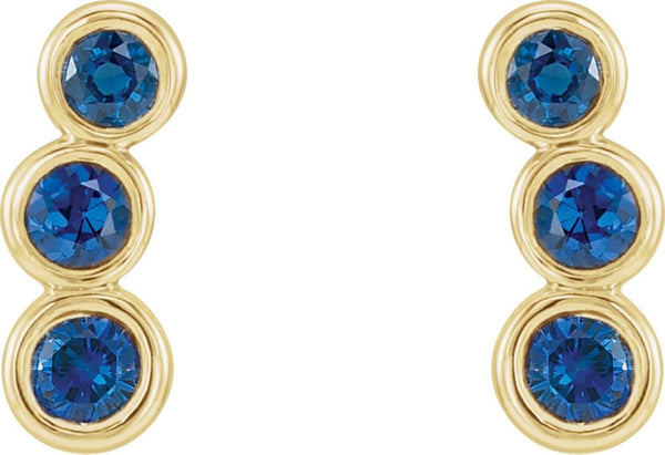 Chatham Created Blue Sapphire Three-Stone Ear Climbers, 14k Yellow Gold