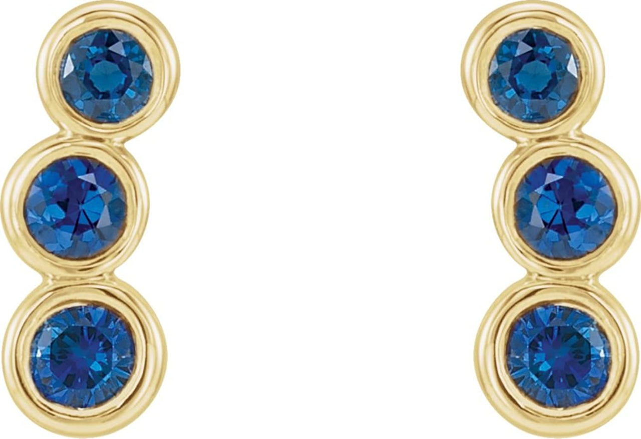 Blue Sapphire Three-Stone Ear Climbers, 14k Yellow Gold