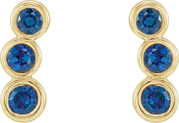 Blue Sapphire Three-Stone Ear Climbers, 14k Yellow Gold