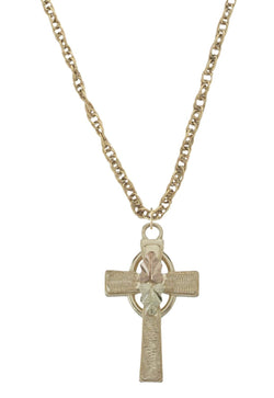Halo Cross Necklace, 10k Yellow Gold, 12k Green and Rose Gold Black Hills Gold Motif, 18"