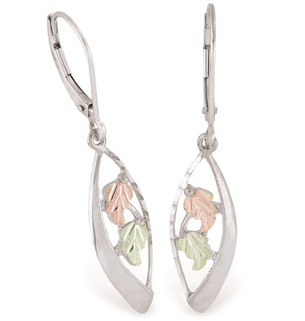 Leaf Lever Back Earrings, Sterling Silver, 12k Green and Rose Gold Black Hills Gold Motif