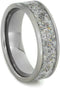 White Meteorite Ring with 14k Yellow Gold Flecks 7mm Comfort-Fit Titanium Band, Size 5.75