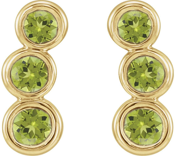 Peridot Three-Stone Ear Climbers, 14k Yellow Gold