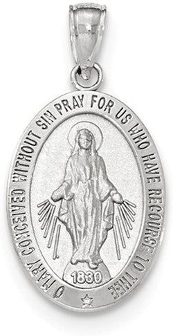 Rhodium-Plated 14k White Gold Large Miraculous Medal Pendant