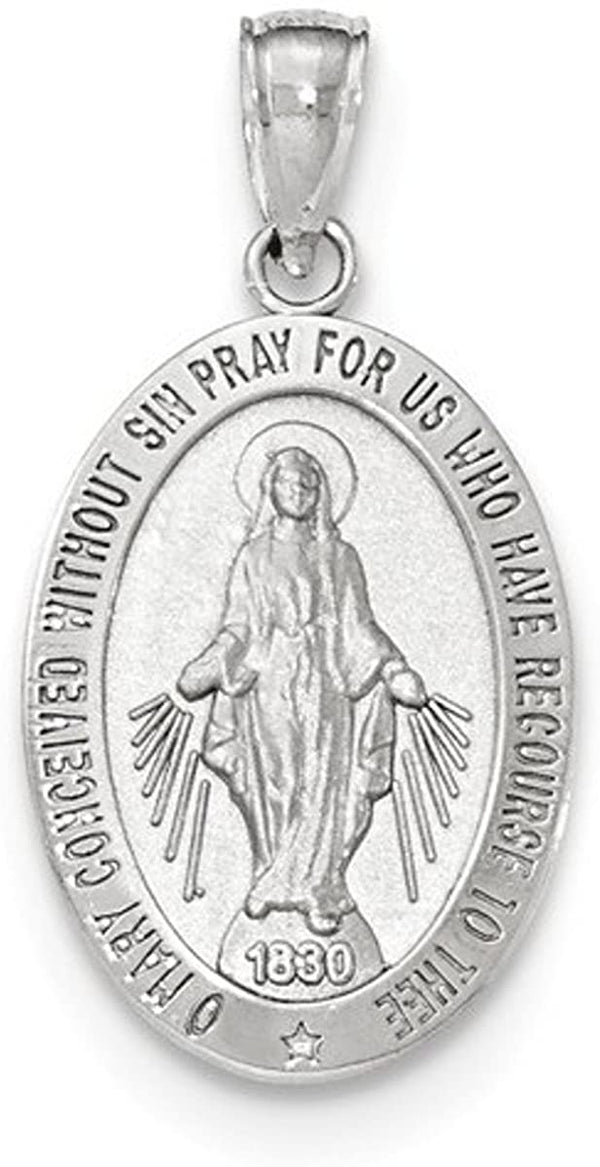 Rhodium-Plated 14k White Gold Large Miraculous Medal Pendant