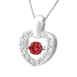 Dancing Red CZ Heart Pendant Necklace, Rhodium Plated Sterling Silver, 18"