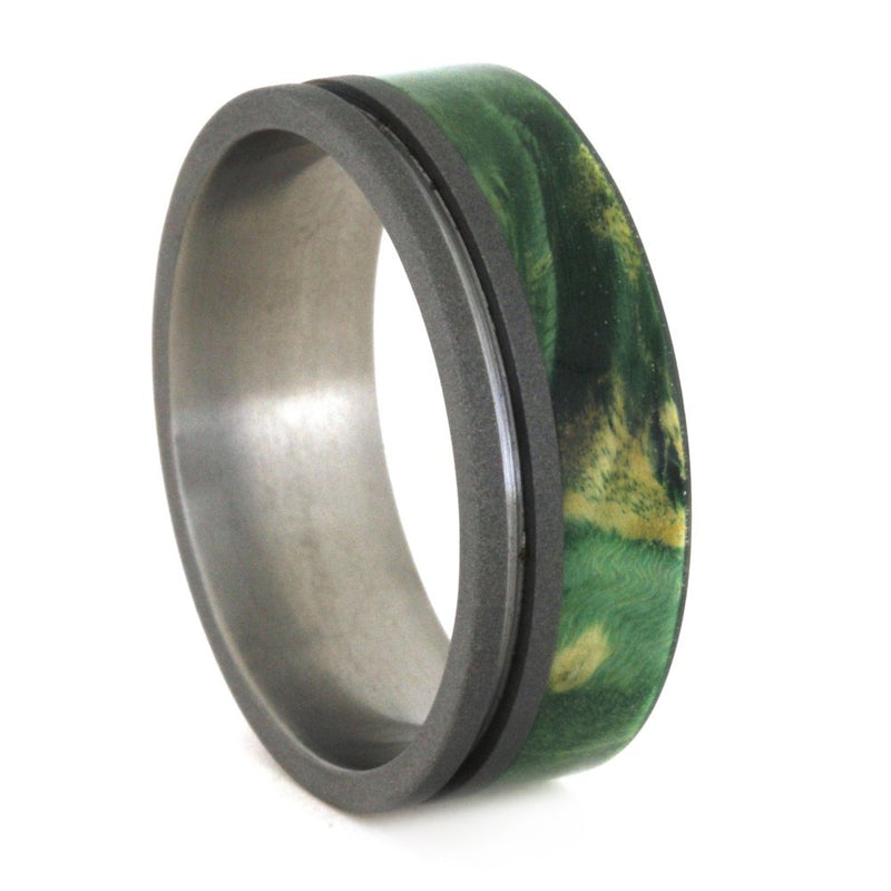 Green Box Elder Burl 8mm Comfort-Fit Sandblasted Titanium Band