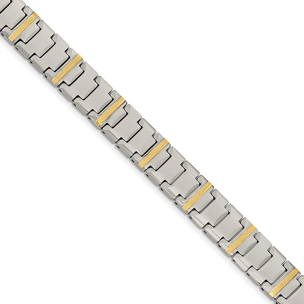 Men's Polished Tungsten with 14k Yellow Gold Link Bracelet, 8.75"