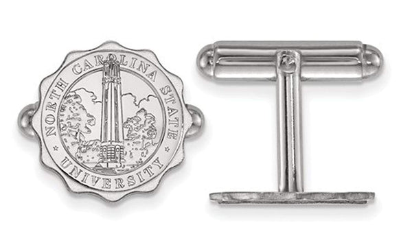 Rhodium-Plated Sterling Silver North Carolina State University Crest Cuff Links,15MM