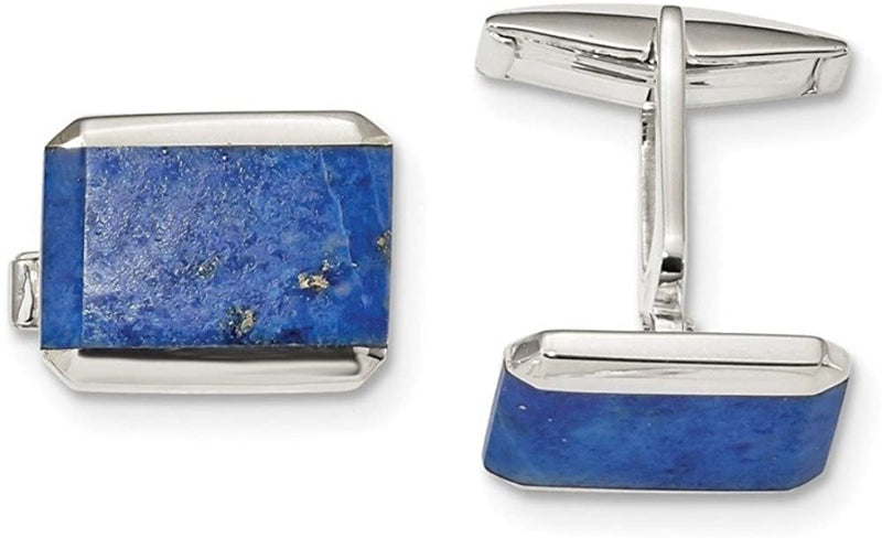 Sterling Silver Rectangle Lapis Cuff Links, 24.1X17.2MM