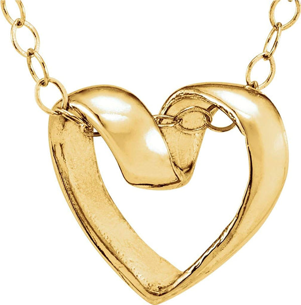 Girl's 14k Yellow Gold Open Heart Slide Pendant Necklace, 15"