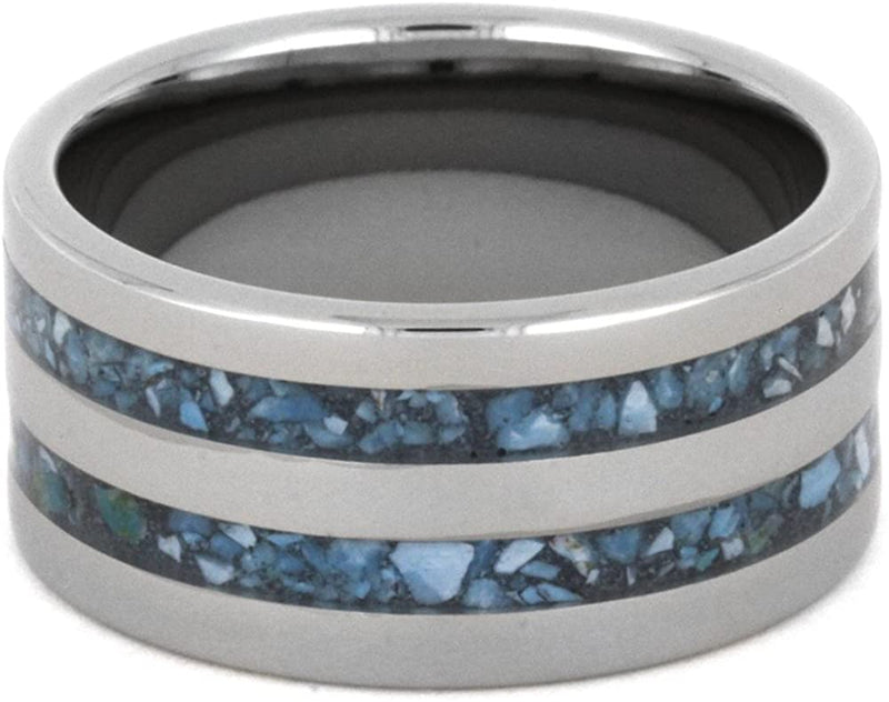 Turquoise Stripes 10mm Comfort-Fit Titanium Wedding Band, Size 13