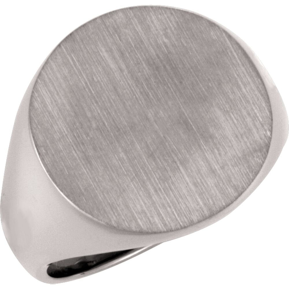 Men's Closed Back Brushed Signet Ring, 18k X1 White Gold (18 mm)