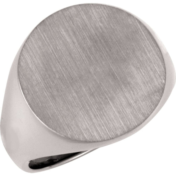Men's Closed Back Brushed Signet Semi-Polished 18k White Gold Ring (18 mm) Size 11