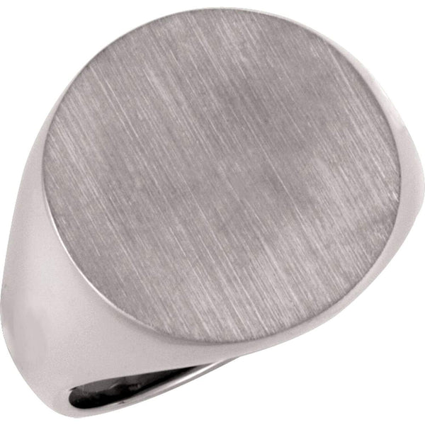 Men's Closed Back Brushed Signet Semi-Polished 10k X1 White Gold Ring, (18 mm) Size 11