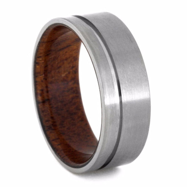 Brushed Satin Grooved Titanium 8mm Comfort-Fit Matte Mahogany Wood Band