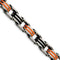 Men's Polished Stainless Steel 9mm Black and Orange Rubber Bracelet, 8.75"