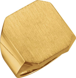 Men's Satin Brushed Signet Ring, 18k Yellow Gold, Size 10 (22X20MM)