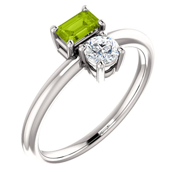 Platinum Peridot and Sapphire Two-Stone Ring, Size 7