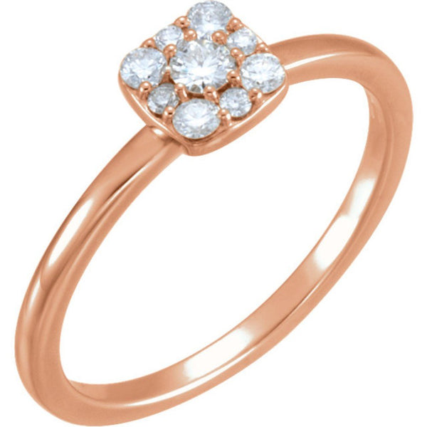 Diamond Stackable Square Cluster Ring, 14k Rose Gold (.25 Ctw, G-H Color, I1 Clarity), Size 6