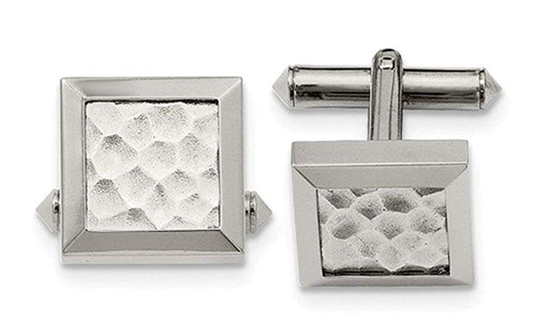 Grey Titanium Satin-Brushed Hammered Square Cuff Links, 16MM