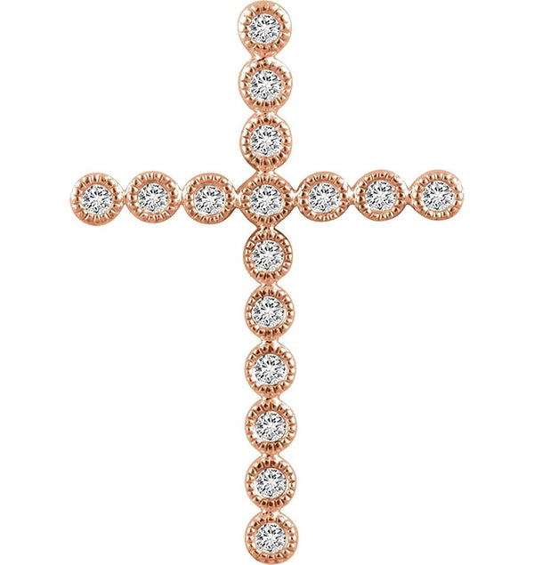 Diamond Paternoster Cross Pendant, 14k Rose Gold (.25 Ctw, H+ Color, I1 Clarity)