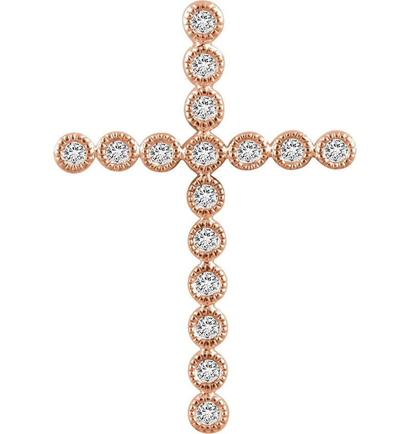 Diamond Paternoster Cross Pendant, 14k Rose Gold (.25 Ctw, H+ Color, I1 Clarity)