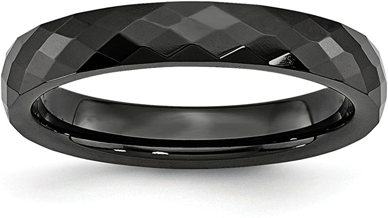 Men's Black Ceramic Faceted 4mm Comfort-Fit Wedding Band Size 6