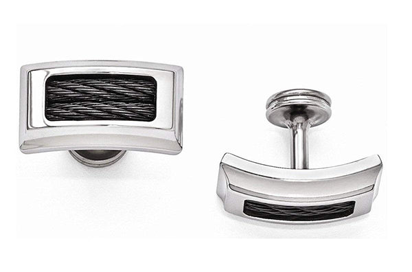 Cable Boulevard Collection Grey Titanium and Black Memory Cable Cuff Links, 12X24MM