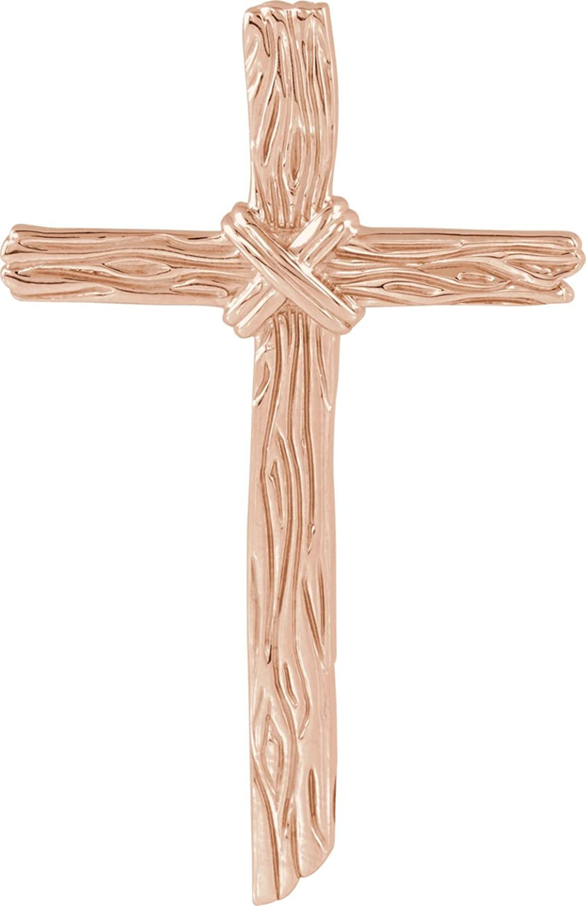 Woodgrain Cross Brushed 14k Rose Gold Pendant (50.75X32.25MM)