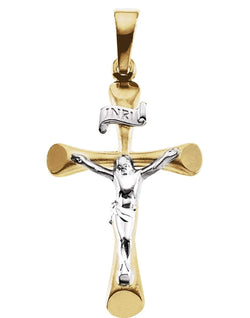 Two-Tone Beveled Crucifix 14k Yellow and White Gold Pendant (24x16MM)