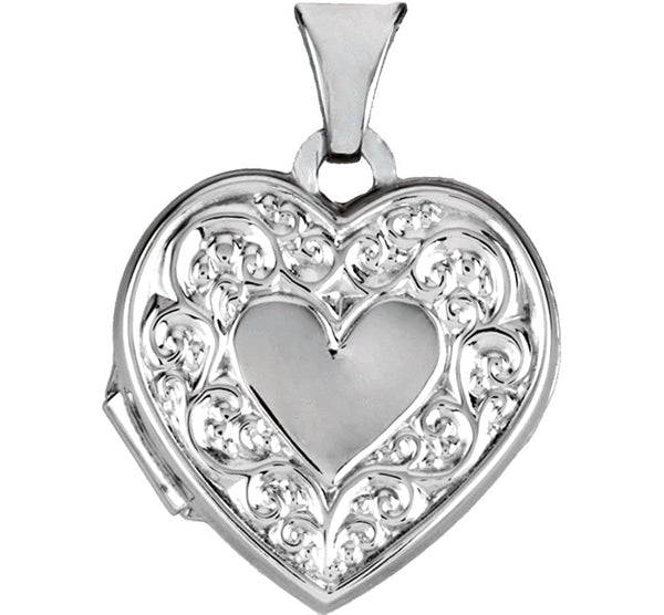 Sterling Silver Heart Scroll Design Heart Locket
