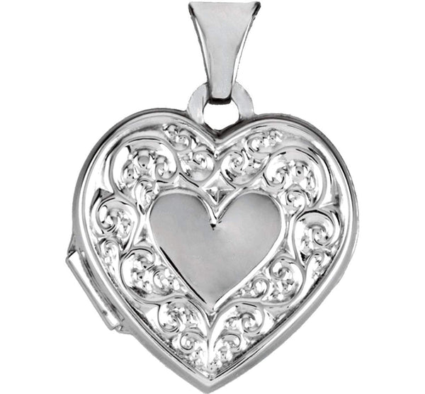 Sterling Silver Heart Locket Necklace, Adjustable Rolo Chain 20"
