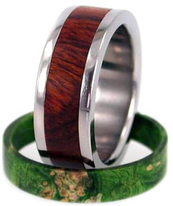Two Wood Inlay 8mm Comfort-Fit Interchangeable Titanium Wedding Band, Size 15