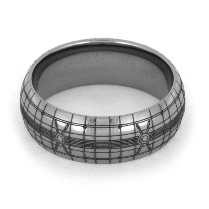 Engraved Graphic Line Pattern 7mm Comfort-Fit Domed Wedding Band, Size 10
