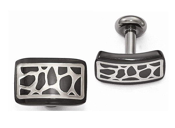 Cobblestone Collection Black Titanium and Sterling Silver Cobblestone Cuff Links