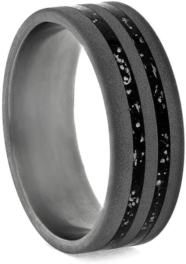 Black Stardust Meteorite, Sandblasted Titanium 6mm Comfort-Fit Band, Size 14